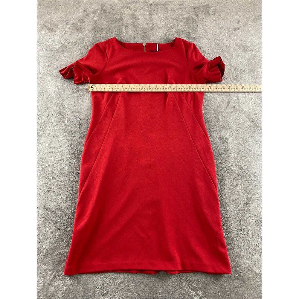 Tommy Hilfiger Red Ruffle‎ Sleeve Shift Dress Womens 4 Boat Neck Pockets Zipper - Picture 3 of 11